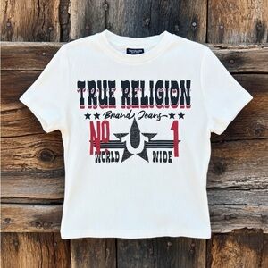 True Religion Off-White Ribbed Crop Tee